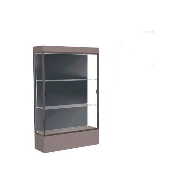 Waddell Display Case Of Ghent Edge Lighted Floor Case, Slate Back, Dark Bronze Frame, 12" Morro Zephyr Base, 48"W x 76"H x 20"D 94LFSL-BZ-MZ - main